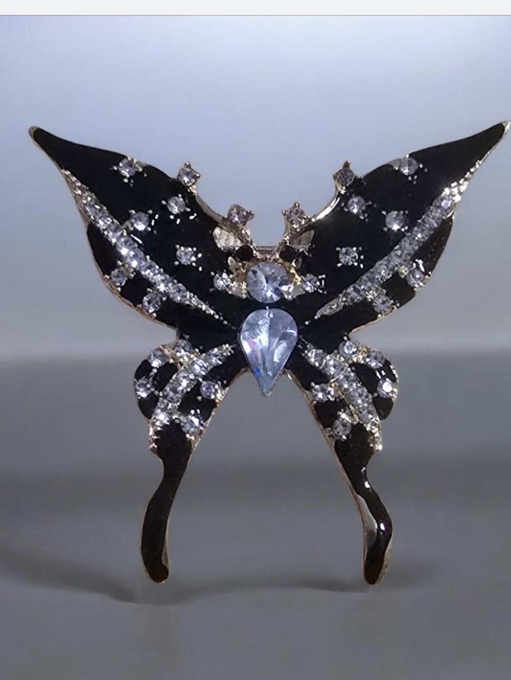 Black Butterfly Crystal Brooch with Clear Stones